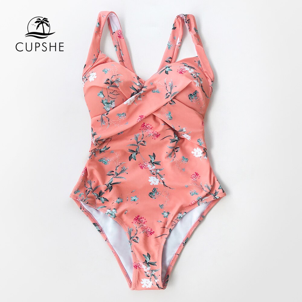 CUPSHE Pink Floral One-Piece Swimsuit Sexy Open Back Knot Padded Women Monokini 2022 New Girls Beach Bathing Suit Swimwear